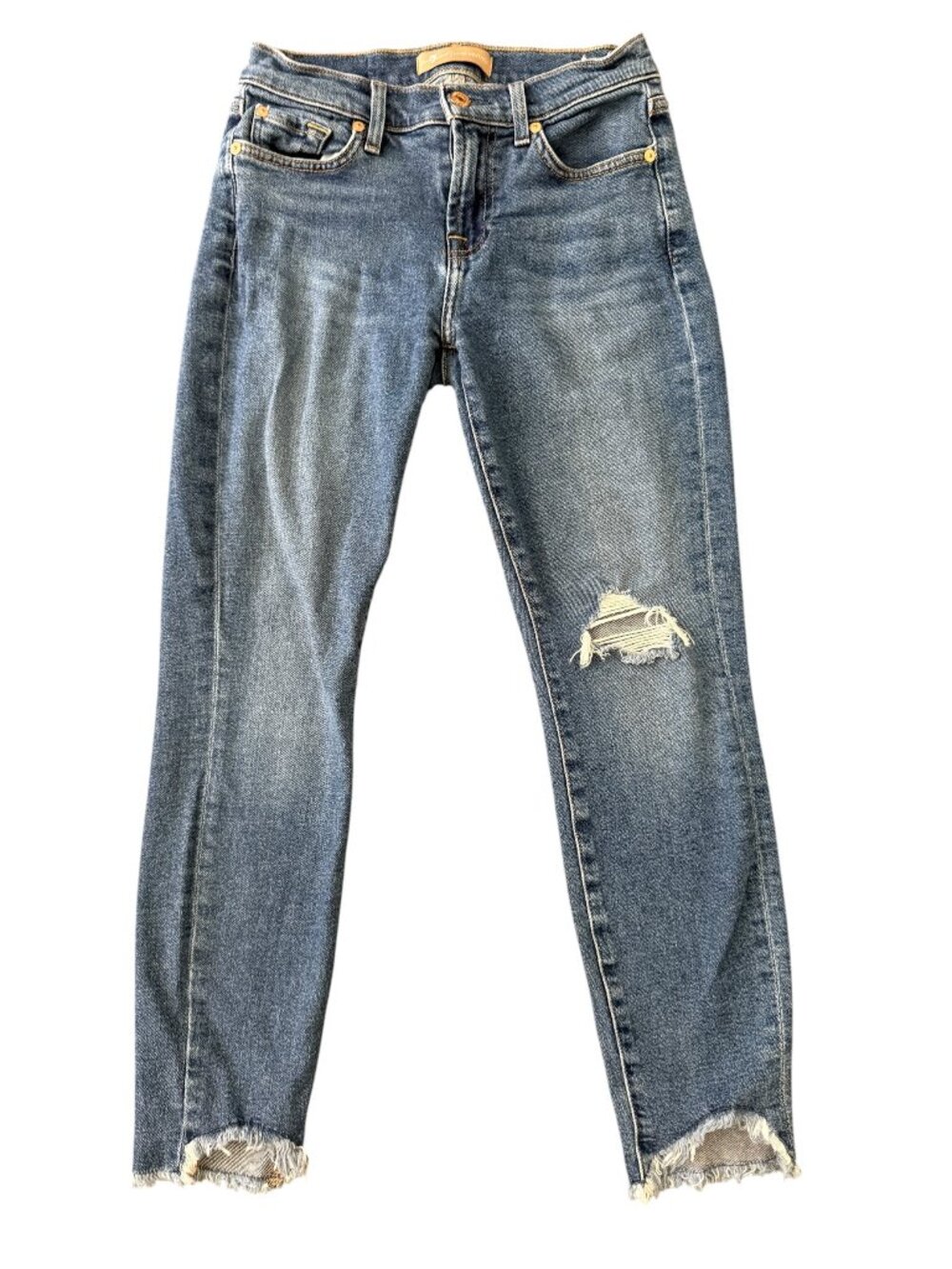 7 For All Mankind Luxe Vintage Distressed Ankle Jeans – 26- medium wash